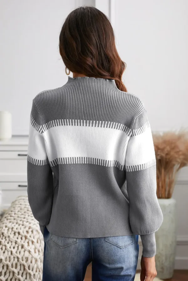 Women in Grey and White sweater back view