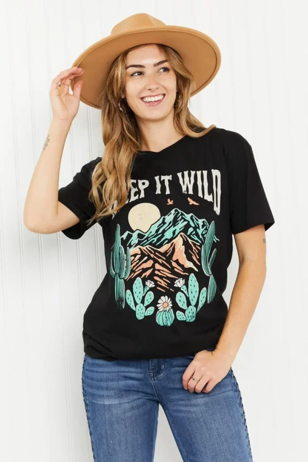 Women in a keep it wild graphic tee