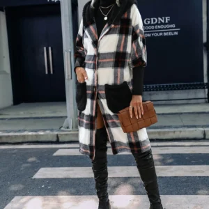 Plaid Button Down Fleece Hooded Jacket