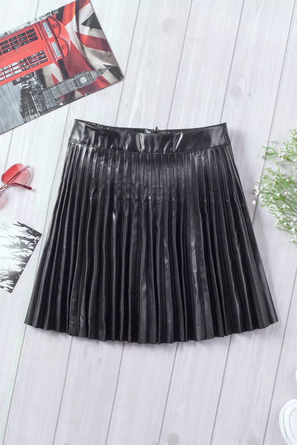 Pleated Leather Mini Skirt - Image 6